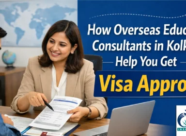 Overseas education consultants in Kolkata helping a student review visa documents for study abroad approval – Abroad Eduversity