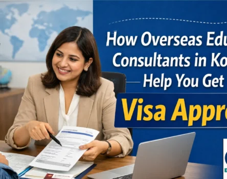 Overseas education consultants in Kolkata helping a student review visa documents for study abroad approval – Abroad Eduversity